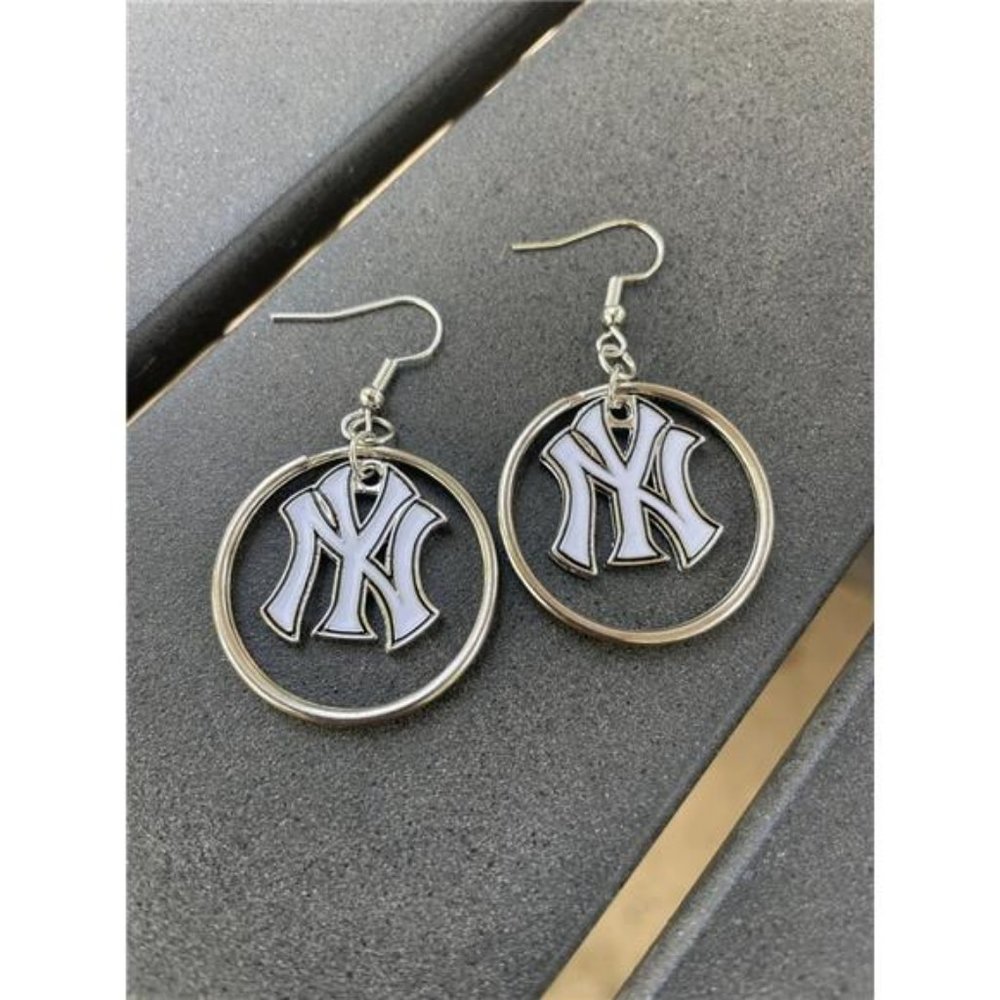 New New York Yankees MLB Silver Hoop Dangle‎ Earrings Non-Allergenic Earring